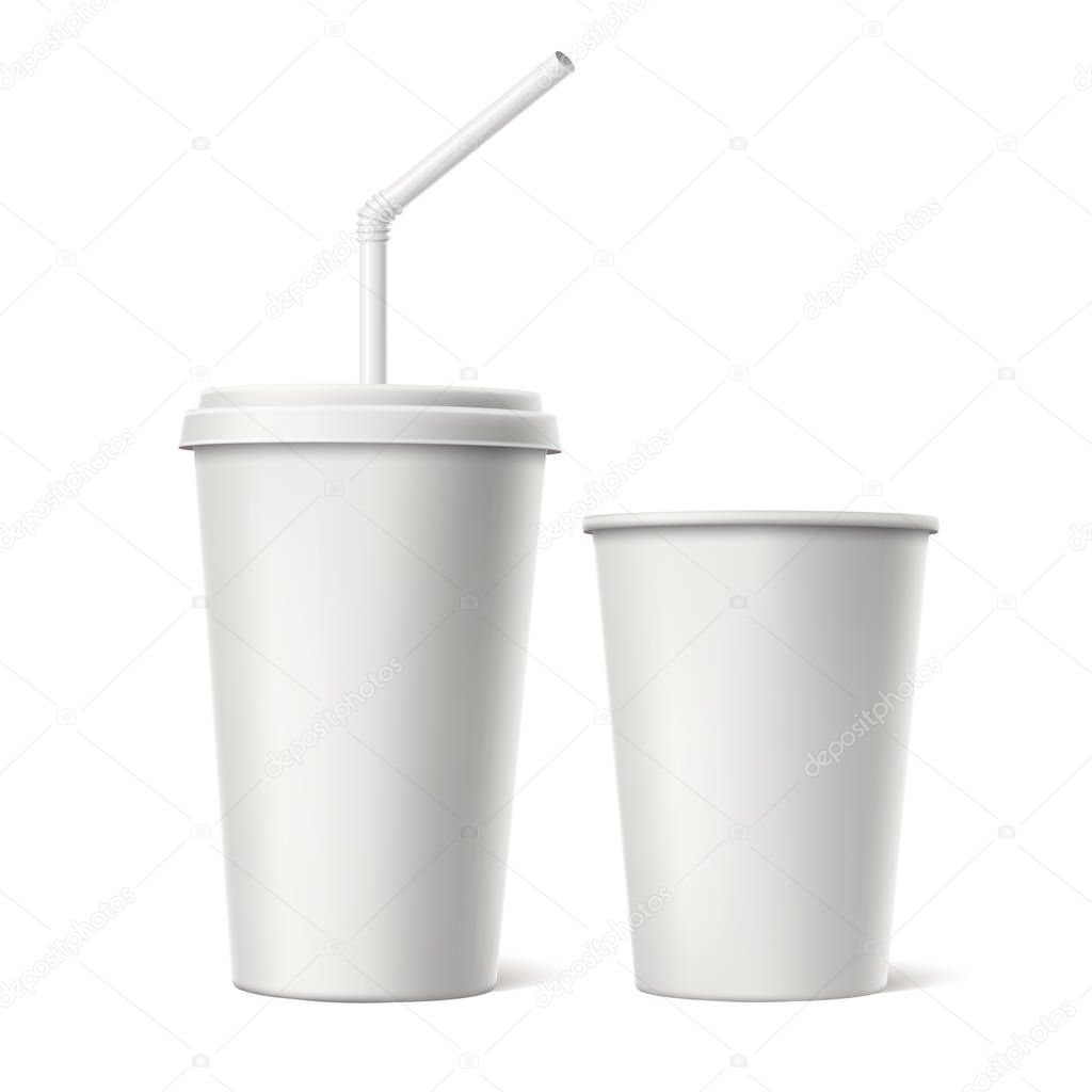 Vector disposable cup with lid straw mockup