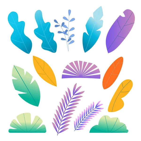 Διάνυσμα doodle πολύχρωμα φύλλα και λουλούδια επίπεδη σύνολο — Διανυσματικό Αρχείο