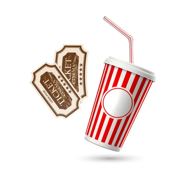 Vector retro cinema bilhetes copo de papel soda —  Vetores de Stock