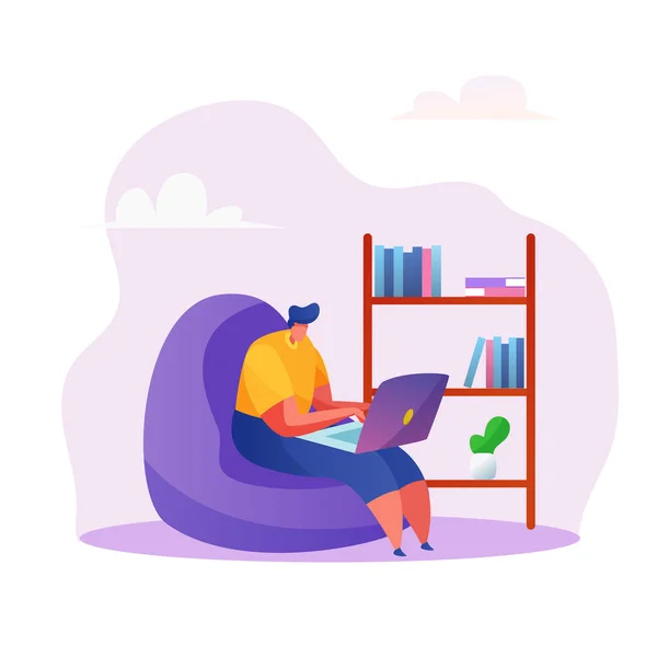 Vector hombre freelancer en sillón trabajo remoto — Vector de stock