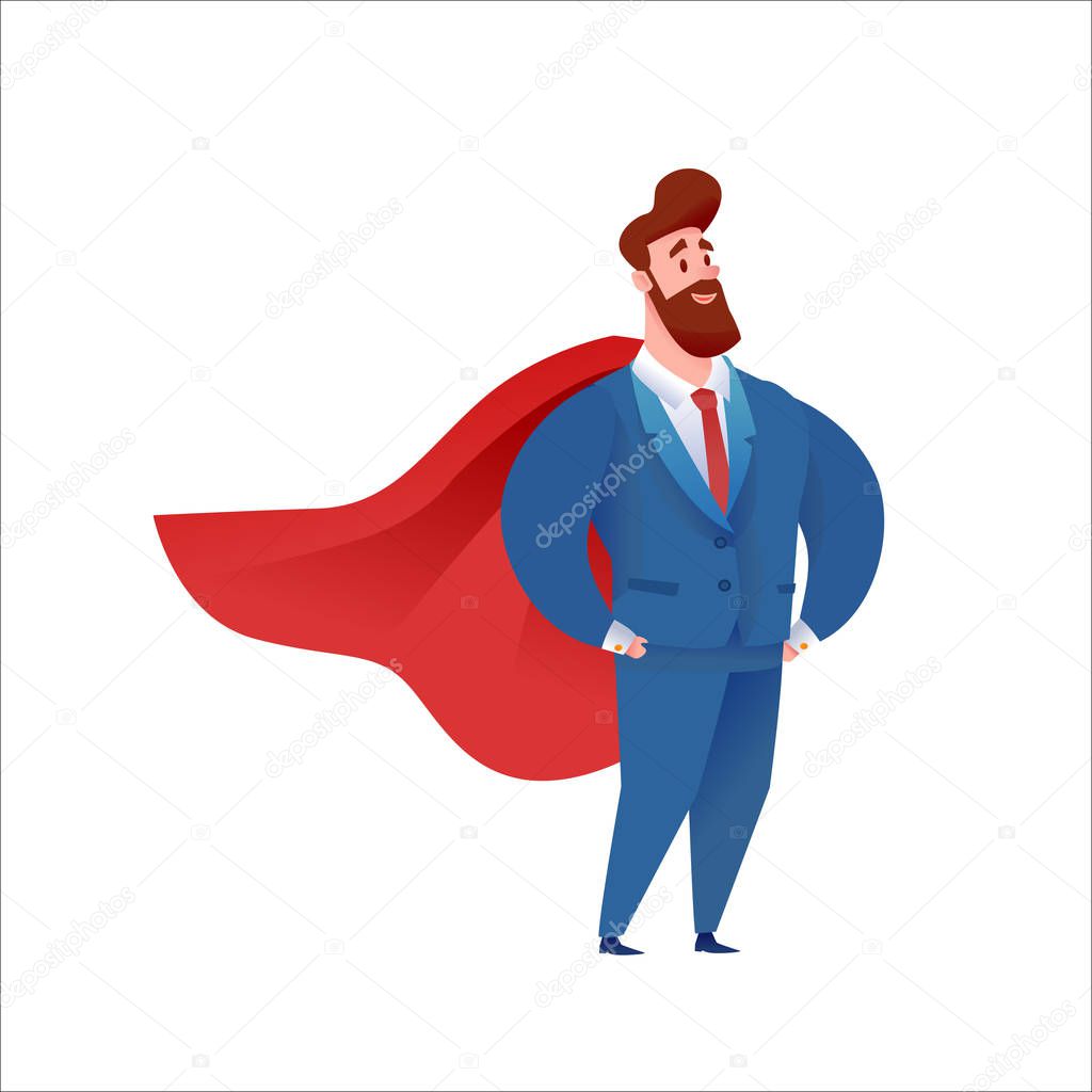 Vector business man super hero in suit and cape