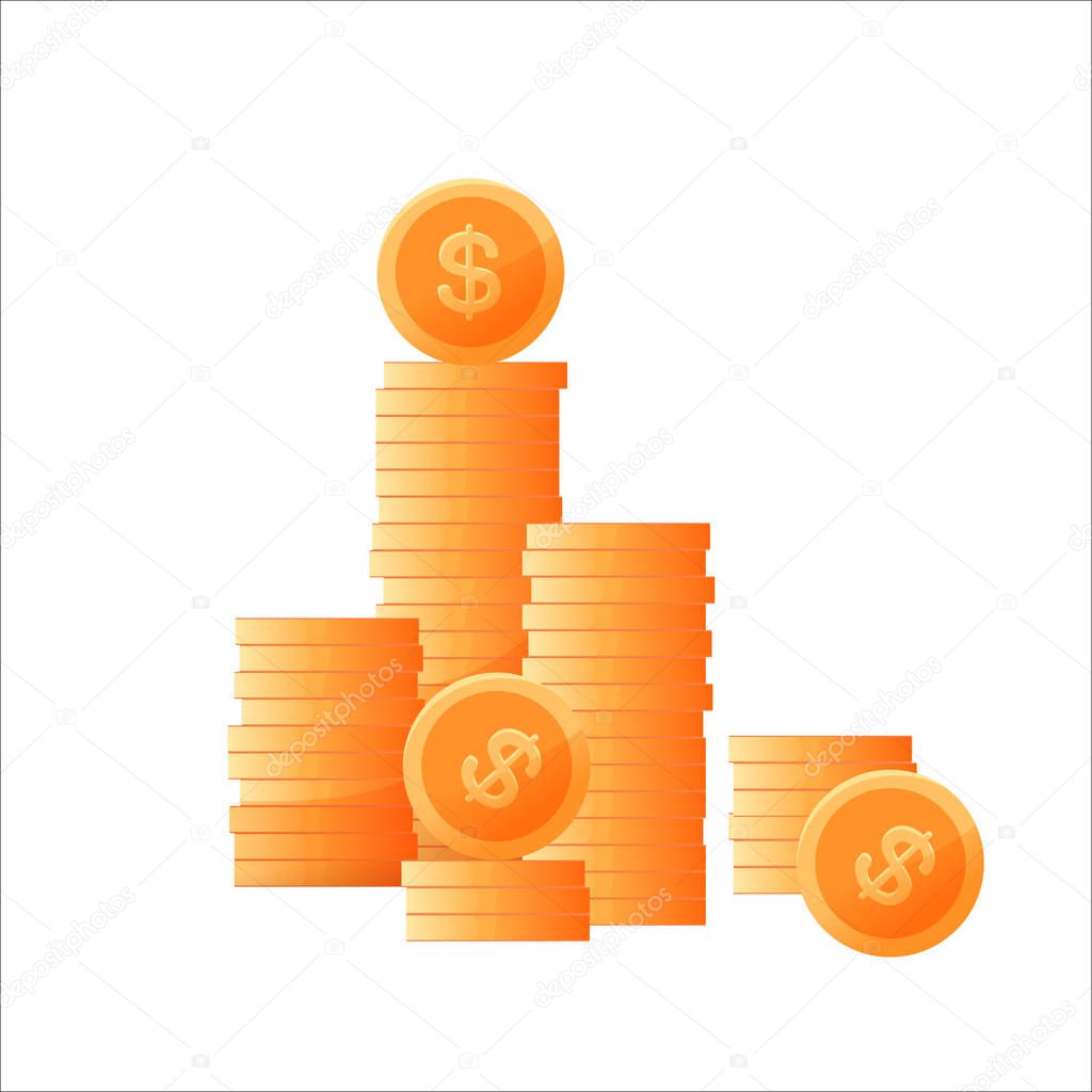 Vector flat golden coins with dollar sign