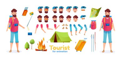 Vektör karikatür yürüyüşçüsü turist animasyonu seti