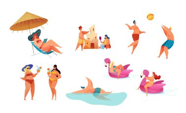Vektör karikatür yaz plaj tatil sembolleri ayarlandı