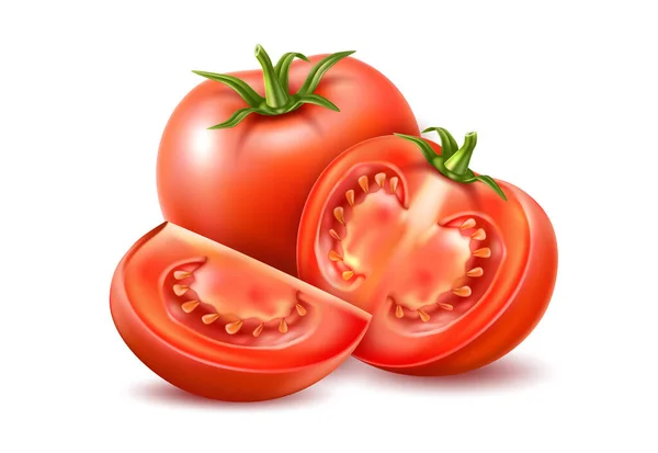 Vector realistische verse rode rijpe tomaat set — Stockvector