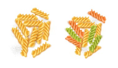 Vektör gerçekçi fusilli İtalyan makarna renkli set