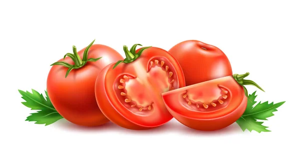 Vektor realistik segar tomat matang merah set - Stok Vektor