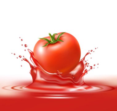Vektör gerçekçi olgun domates suyu sıçraması