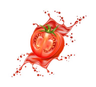 Vektör gerçekçi olgun domates suyu sıçraması