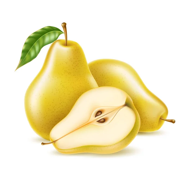 Vektor realistik pear kuning matang makanan yang sehat - Stok Vektor