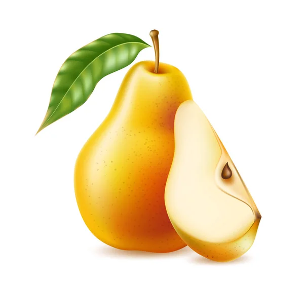 Vektor realistiska gula mogna päron hälsosam mat — Stock vektor