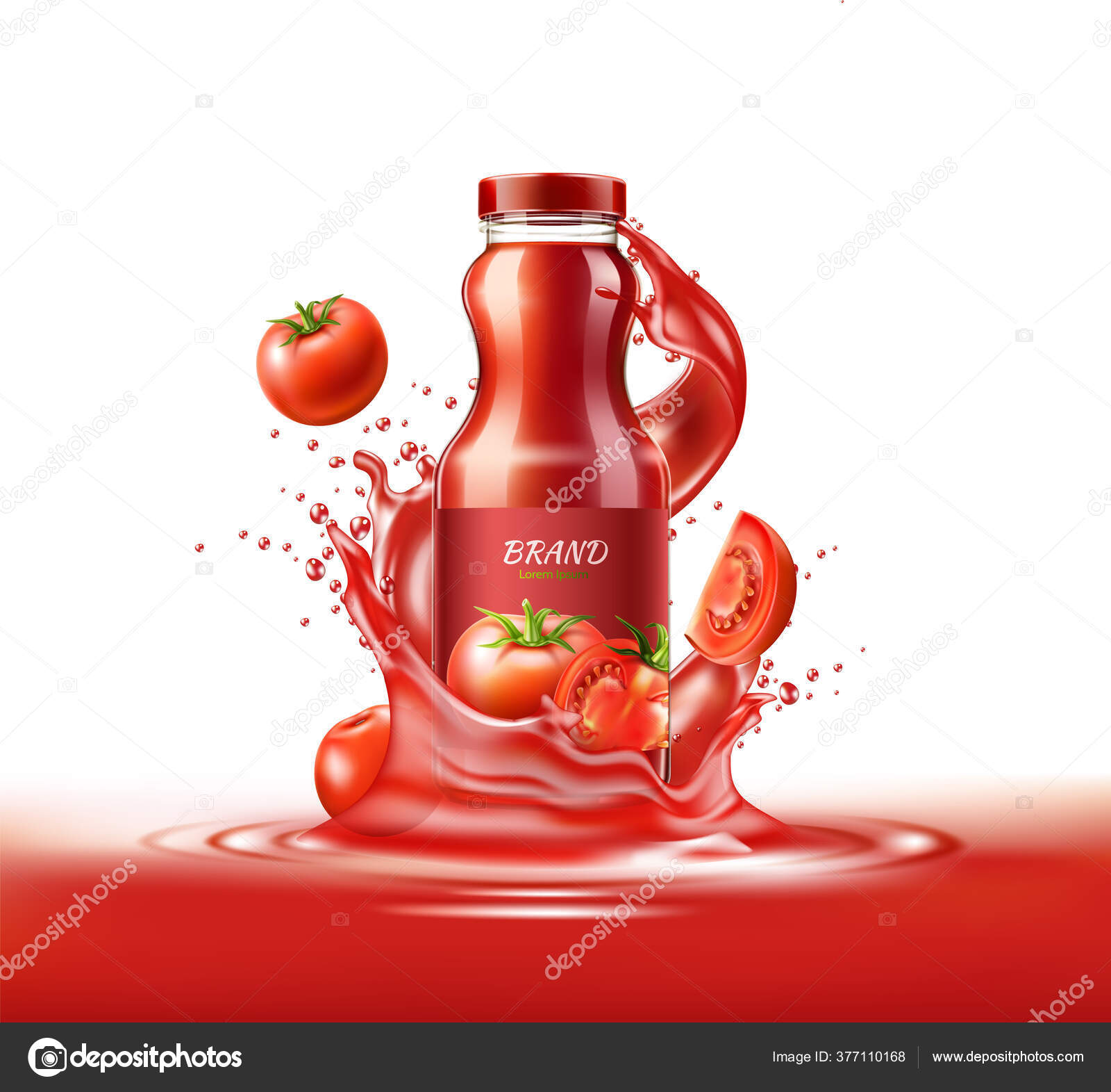 Vector Realistic Tomato Juice Glass Bottle Splash Vector Image By C Irinabelokrylova Vector Stock 377110168