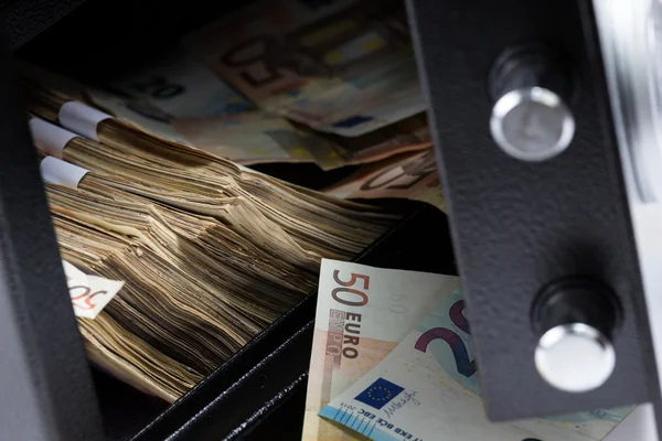 Open Safe Deposit Box, Pile of Cash Money, Euros