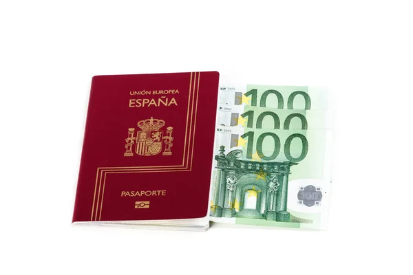 Avrupa Birliği para birimi banknot ile İspanyol pasaportu