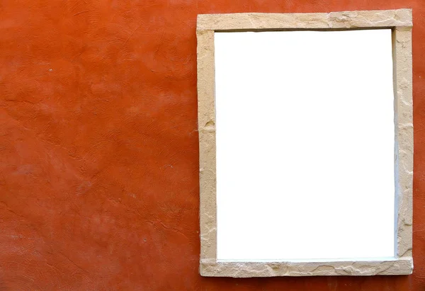 isolated window frame side of orange clay wall
