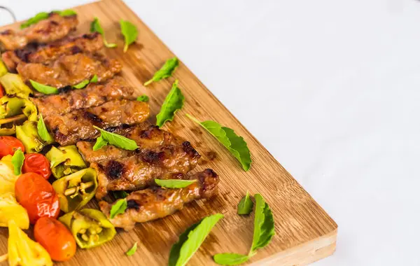 BBQ with ingredient on wood plate — Stock Photo, Image