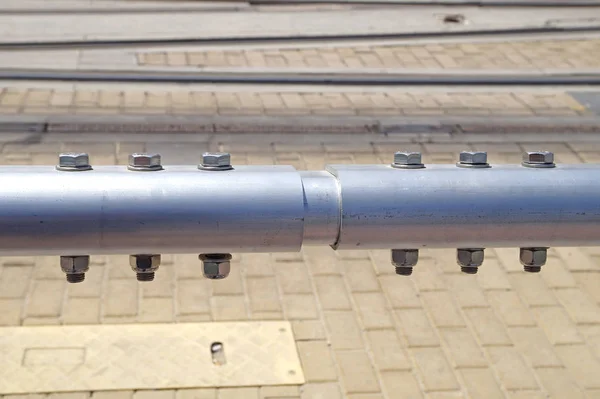Junta de conexão de tubo de aço inoxidável e tubo em fectória — Fotografia de Stock