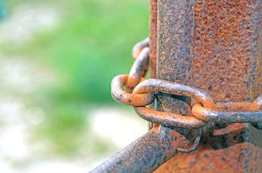 Metal chain on blurry grunge  background - Concept