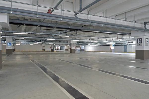 Garage, underground interior with empty parking lot of a superm