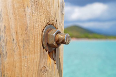 resim wood, cıvata, somun deniz iskelede içinde .