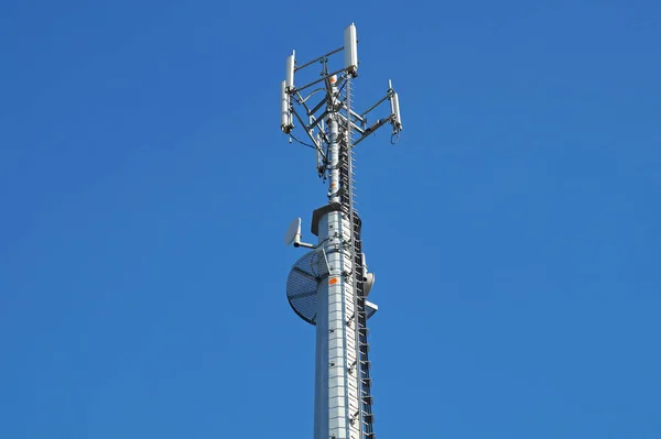 Mobile pole behind tree with blue sky back ground ,technology can coexist the environment — Stock Photo, Image