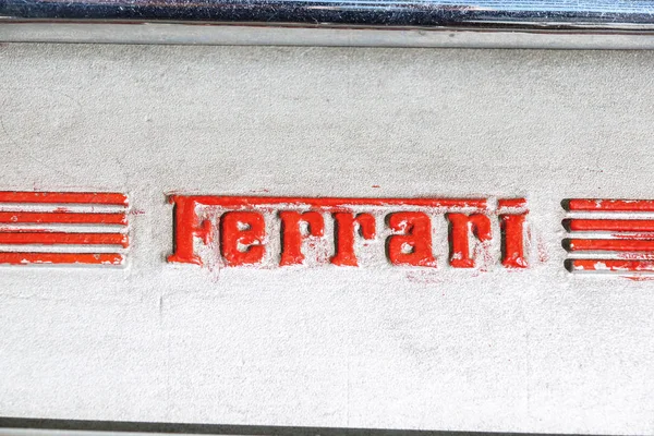 MODENA, ITALY - JULY 09: Logo Ferrari on motor of sport carat Exhibition of Ferrari cars on July 09, 2008 in Modena, Italy. — Stock Photo, Image