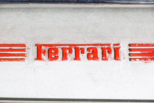 MODENA, ITALY - JULY 09: Logo Ferrari on motor of sport carat Exhibition of Ferrari cars on July 09, 2008 in Modena, Italy. — Stock Photo, Image