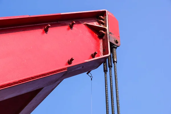 stock image Detail of the top of a red mobile crane.