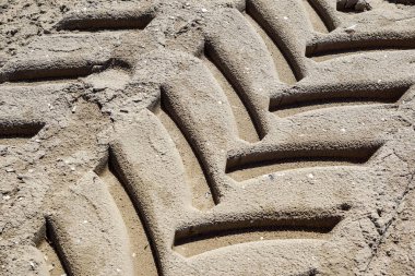 Lastik sırt ayak izleri bir traktör kumsalda