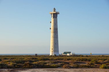 Deniz feneri Morro Jable Beach Jandia Yarımadası gündoğumu ışık, Fuerteventura, Kanarya Adaları, İspanya