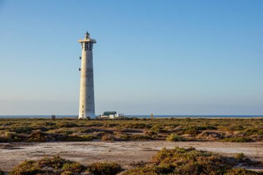 Deniz feneri Morro Jable Beach Jandia Yarımadası gündoğumu ışık, Fuerteventura, Kanarya Adaları, İspanya