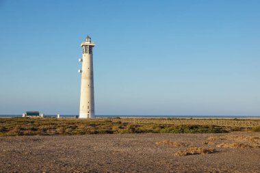 Deniz feneri Morro Jable Beach Jandia Yarımadası gündoğumu ışık, Fuerteventura, Kanarya Adaları, İspanya