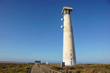 Deniz feneri Morro Jable Beach Jandia Yarımadası gündoğumu ışık, Fuerteventura, Kanarya Adaları, İspanya
