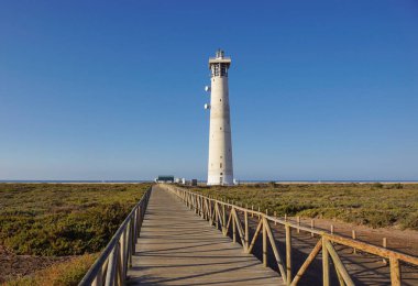 Deniz feneri Morro Jable Beach Jandia Yarımadası gündoğumu ışık, Fuerteventura, Kanarya Adaları, İspanya