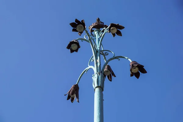 Lâmpada Rua Flores Forma Céu Azul — Fotografia de Stock