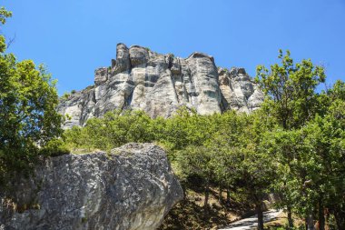 Dev keskin taşlar arasında üst kısmında yatay dikey dağ dağ çayır çimen