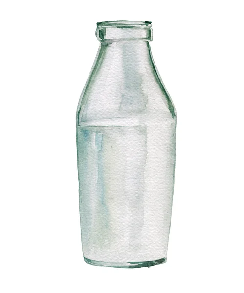 Szklane butelki mleka. Akwarela ilustracja. Na białym tle. — Zdjęcie stockowe