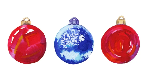 Bolas de Navidad de colores en el árbol. Ilustración en acuarela. Aislado . —  Fotos de Stock