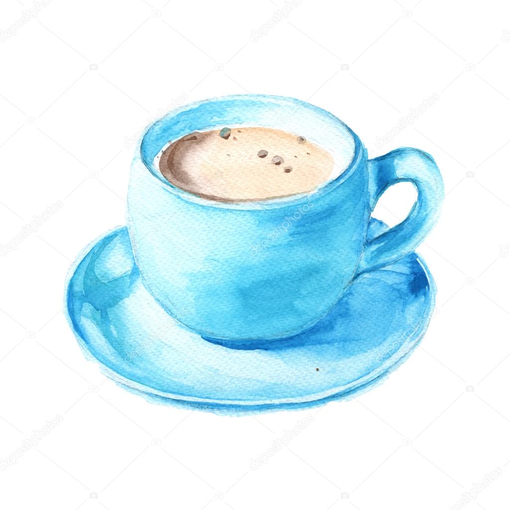 Black coffee in a blue Cup. Isolated on a white background. Wate