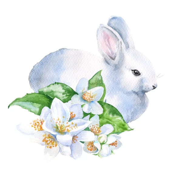 Lapin blanc. Isolé. Le jour de Pâques. aquarelle illu — Photo