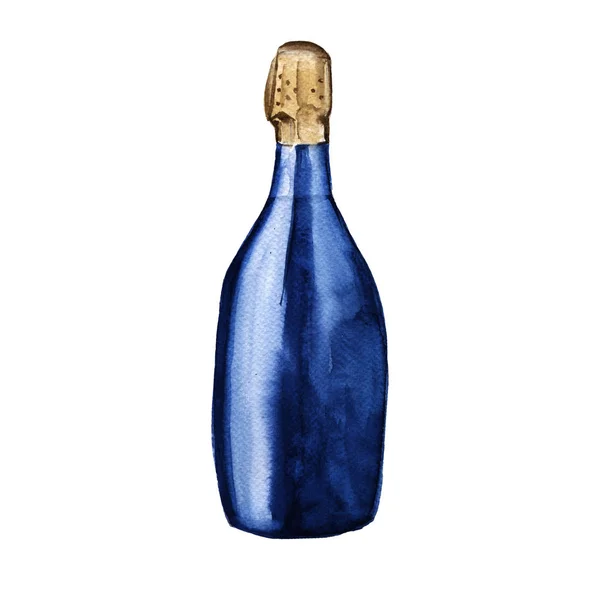 Champagne in bottiglia. Isolato. Schizzo acquerello . — Foto Stock
