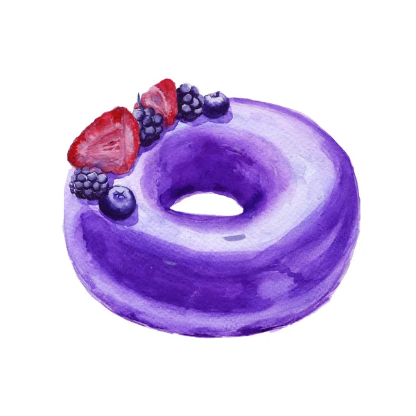 The cake in frosting. Insulated. Watercolor sketch. — Stock Photo, Image