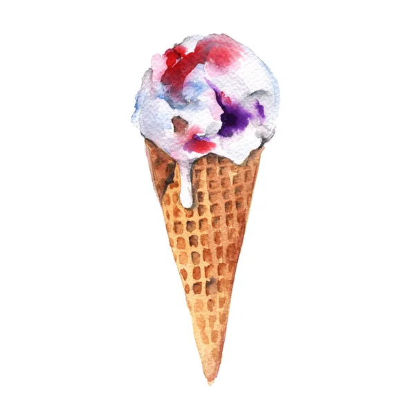 Cone de sorvete frutado. isolado. ilustração aquarela . — Fotografia de Stock