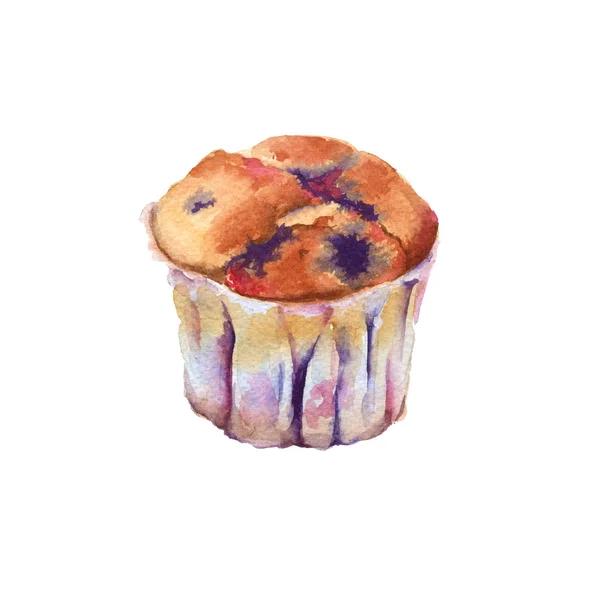 Cupcake, muffin met fruit en bessen. geïsoleerd. Aquarel illustratie. — Stockfoto