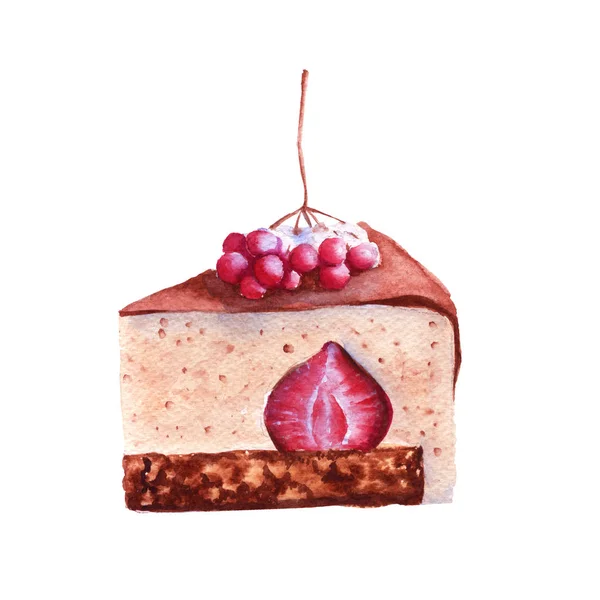 冬天的浆果的咖啡蛋糕。孤立。水彩插图. — 图库照片