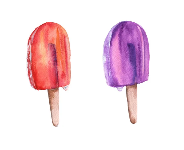 Sorvete. Fruit Ice Lolly. isolado. ilustração aquarela . — Fotografia de Stock