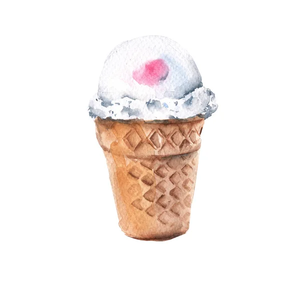 아이스크림 와플 컵에. 흰색 배경에 고립. 수채화 그림. — 스톡 사진