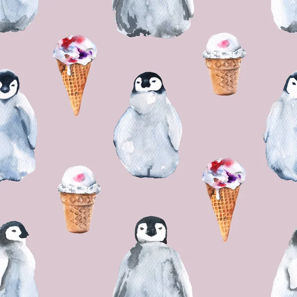 Achtergrond pinguïns. Naadloze patroon. Aquarel illustratie. — Stockfoto