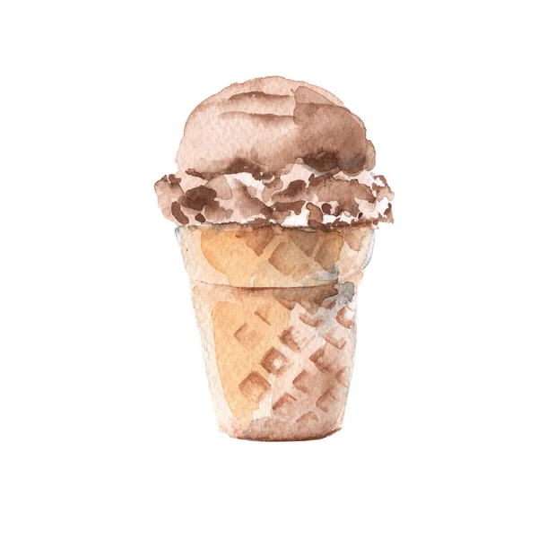 Gelado numa taça de waffles. isolado em fundo branco. Ilustração aquarela . — Fotografia de Stock