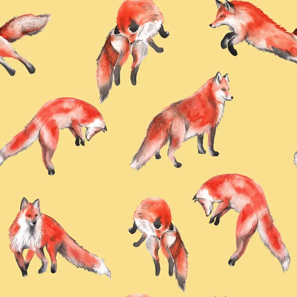 Bakgrund med rävar. Seamless mönster. Akvarell illustration. — Stockfoto